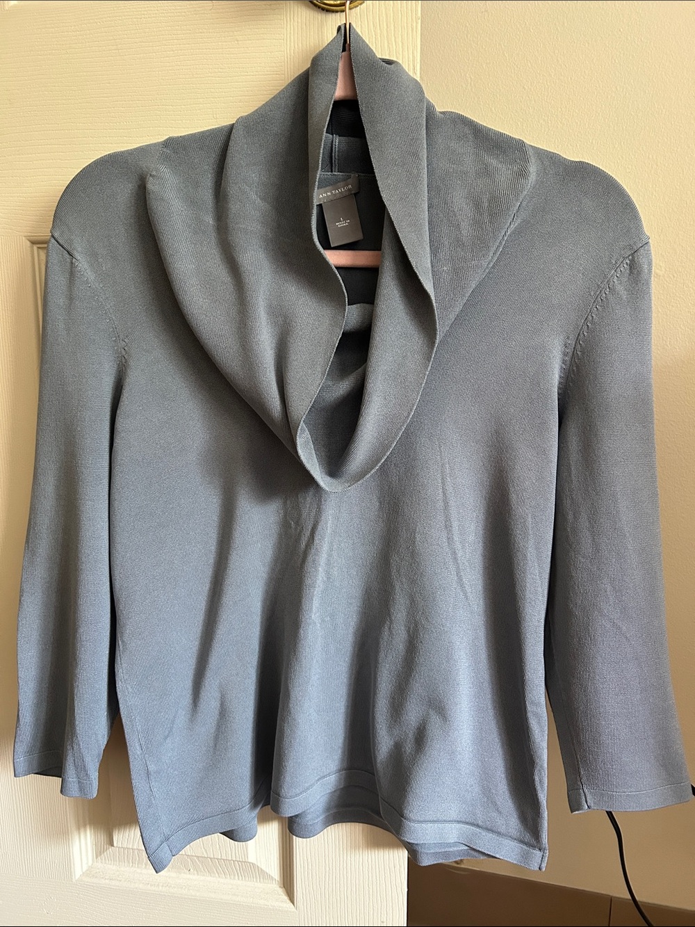Ann Taylor Gray Draped Cowl Neck Sweater
